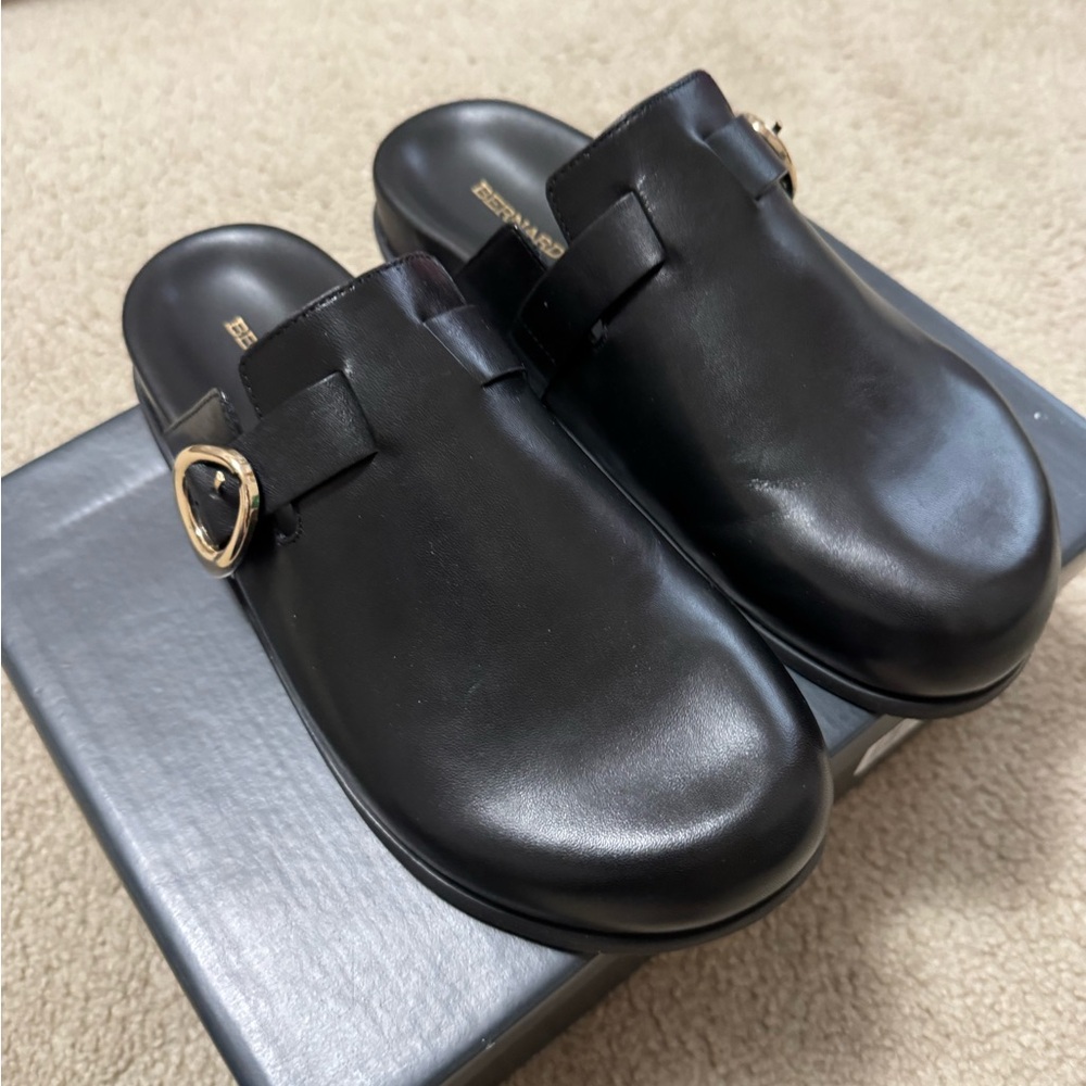Easy Spirit Black Mules with Gold Buckle